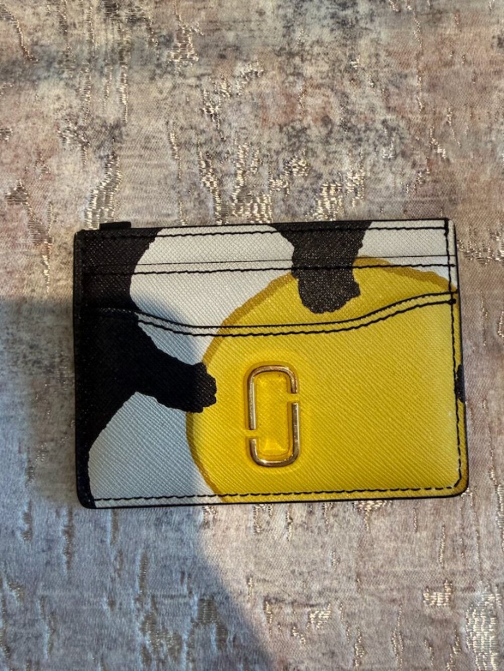 Marc Jacobs Snapshot Card Holder | Saffiano Leather | Abstract Print | Yellow Bl